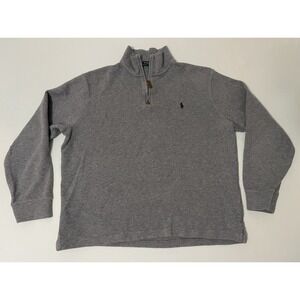 Polo Ralph Lauren Sweater Mens Large Gray Cotton Knit Preppy 1/4 Zip‎ Blue Pony
